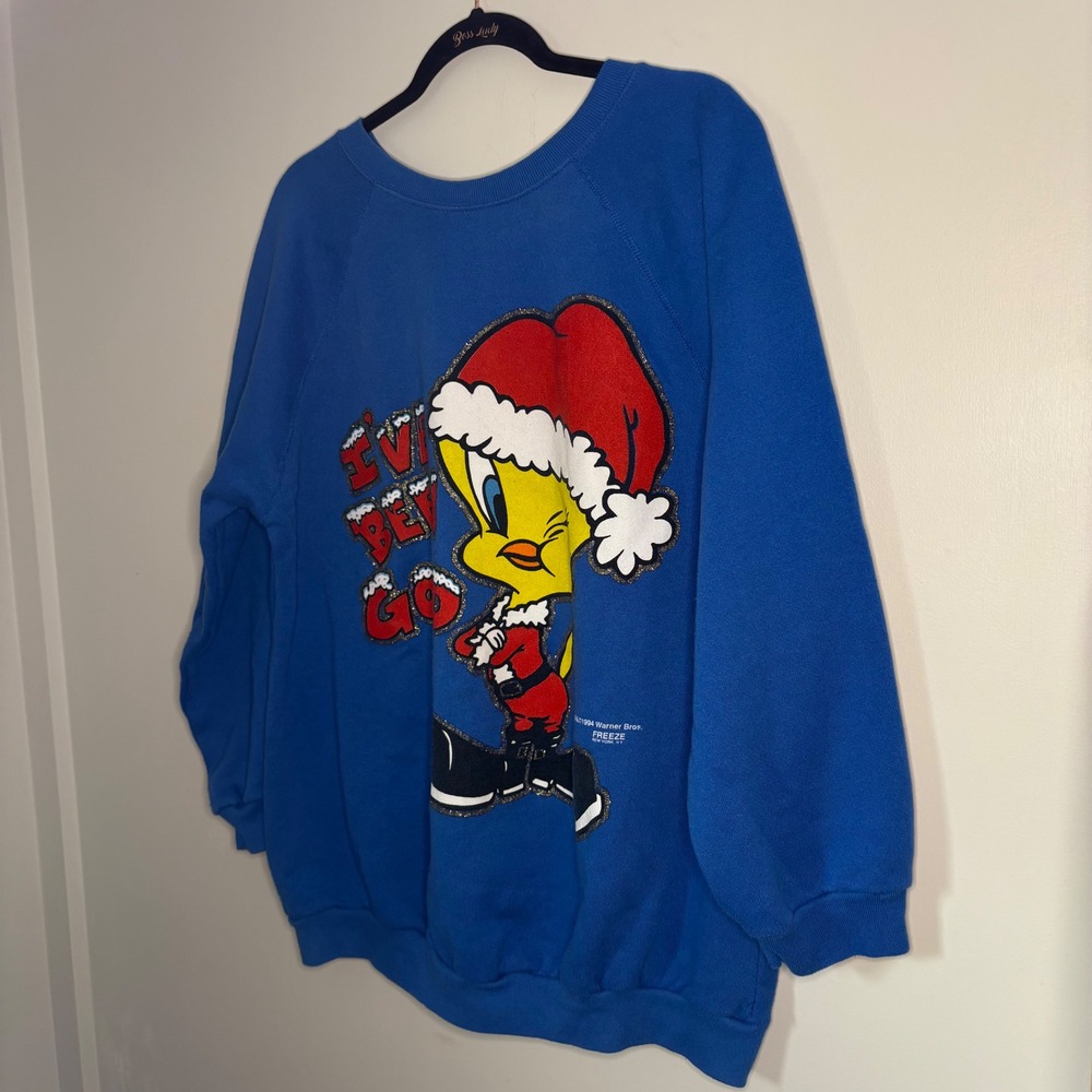 Vintage Tweety Bird Sweatshirt‎ 1994 Warner Bros Christmas 90s Y2K Looney Tunes - Picture 2 of 9